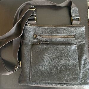 Roots Deep Brown Leather & Textile Crossbody Bag